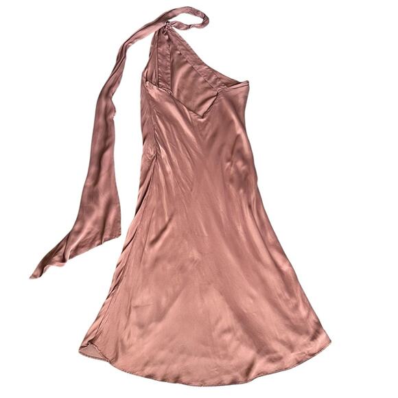 BHLDN Anthropologie Nicoletta One Shoulder Scarf Satin Midi Dress Cedar Brown XL - Picture 8 of 15